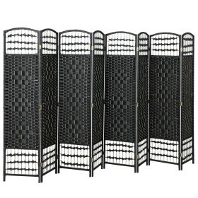 8 Panel Folding Room Divider Portable Privacy Screen Wave Fiber Room Partition for Home Office Black