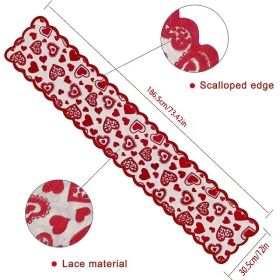 1pc Valentines Day Decorations Table Runner 13 X 72 Inch Lace Heart Table Runner For Wedding Party (Option: 1PCS)