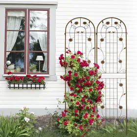2 Pack Metal Garden Trellis 86.7" X 19.7" Rustproof Trellis For Climbing Plants Outdoor Flower Support (Option: BROWN)