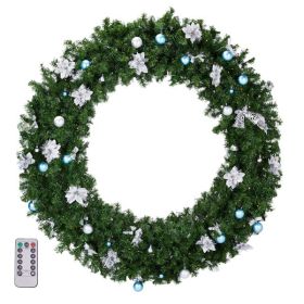 60in Pre-lit Christmas Wreath, Lighted Artificial Xmas Wreath With 220 Cold & Warm White Lights And 600 PVC Tips And DIY Ornaments, For Front Doo (Option: GREEN)
