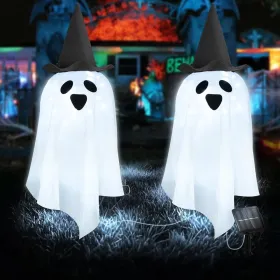 Solar Halloween Pumpkin LED Lights, Set Of 4 Big Pumpkin Stake Lights 2 Modes For Outdoor Halloween Pathway Yard Garden Decoration (Option: CoolWhiteGhost2pcs)