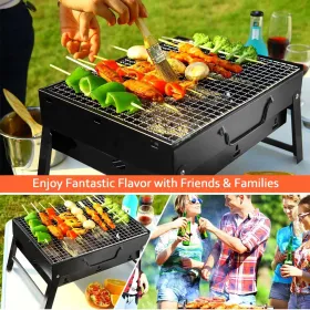 Foldable Smoker Grill Portable Lightweight BBQ Charcoal Grill For Camping Picnics Garden Grilling RV Travel (Option: black)