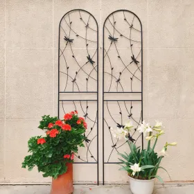 2 Pack Metal Garden Trellis 86.7" X 19.7" Rustproof Trellis For Climbing Plants Outdoor Flower Support Dragonfly Deco Black (Option: black)