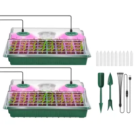 2Pcs 40 Cells Seed Starter Tray Plant Grow Light With 4 Adjustable Brightness Automatic Timing Setting Humidity Dome Plant Germination Garden (Option: GREEN)