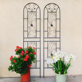 2 Pack Metal Garden Trellis 86.7" X 19.7" Rustproof Trellis For Climbing Plants Outdoor Flower Support Peacock Style Black (Option: black)