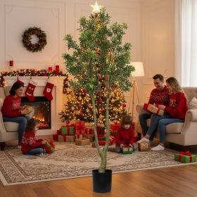 5.2FT Tall Artificial Tree Natural Faux Plant With Lush Greenery & Authentic Trunk Perfect For Indoor, Office, Living Room Or Entryway Decor (Option: GREEN)