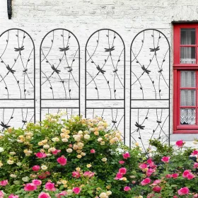 4 Pack Metal Garden Trellis 71" X 19.7" Rustproof Trellis For Climbing Plants Outdoor Flower Support Dragonfly Deco Black (Option: black)