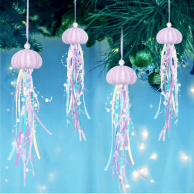 4 PCS Sea Urchin Hanging Ornaments For Christmas Tree Coastal Natural Sea Urchin Crafts With Rope (Option: Purple)
