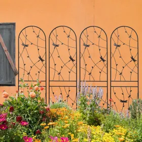 4 Pack Metal Garden Trellis 86.7" X 19.7" Rustproof Trellis For Climbing Plants Outdoor Flower Support Dragonfly Deco Black (Option: black)