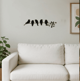 1PC Fashionable Metal Bird Wall Art - Bird On The Branch Wall Ornament. The Leaves With Birds Sculpture Wall Decor Is A Fashion - Forward Metal W (Option: black)