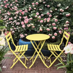 3 Piece Patio Bistro Set Of Foldable Round Table And Chairs (Option: YELLOW)