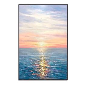 Hand Painted Abstract Oil Painting Wall Art Seascape Picture Minimalist Modern On Canvas Decorative For Living Room No Frame (size: 60X90cm)