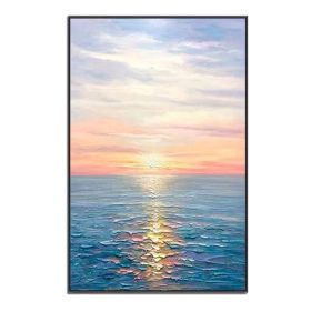 Hand Painted Abstract Oil Painting Wall Art Seascape Picture Minimalist Modern On Canvas Decorative For Living Room No Frame (size: 90X120cm)