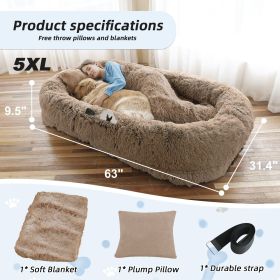 Human Dog Bed, Large Size Fits You and Pets, Washable Faux Fur Dog Bed for People Doze Off, Napping Orthopedic Dog Bed, Present Plump Pillow, Bla (Color: Khaki, size: 5XL(63"L ×31.4"W ×9.5"Th))