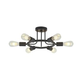 6 Light Modern Sputnik Lights Semi Flush Mount Ceiling Light Black Finished (Color: Black)