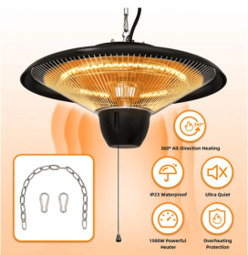 1500W Outdoor Hanging Patio Heater Ultra-Quiet Electric Heating Lamp (Color: Black)